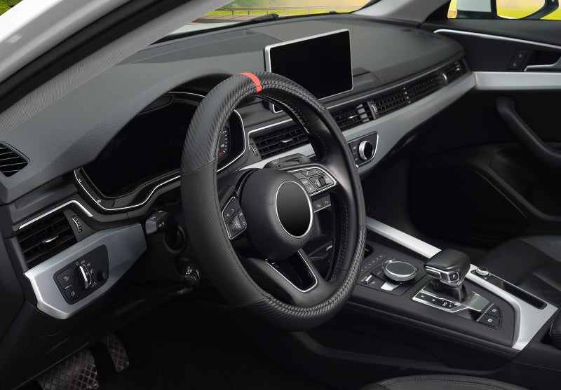 KAFEEK Car Steering Wheel Cover Men, Universal 15 inch, Microfiber Leather Carbon Fiber Black Steering Wheel Accessories, Anti-Slip, Odorless, Breathable, Black - Image 5